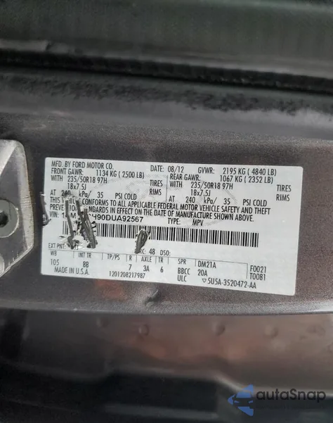 2013 Ford Escape Sel из США, поврежденный, VIN 1FMCU9H90DUA92567